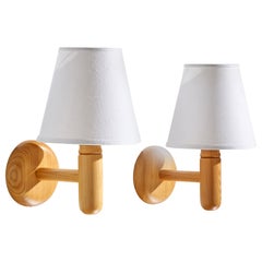 Vigan, Wall Lights, Pine, Fabric, Sweden, 1980s