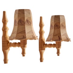 Swedish Designer, Wall Lights, Pine, Sweden, 1970s