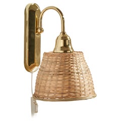 GBW, Wall Light, Brass, Rattan, Sweden, 1970s