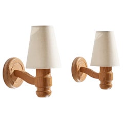 Solbackens Svarveri, Wall Lights, Pine, Fabric, Sweden, 1970s
