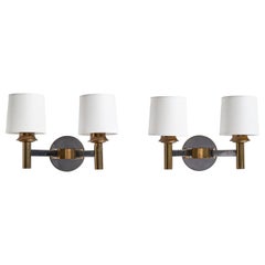 French Designer, Wall Lights, Brass, Metal, Fabric, France, 1950s