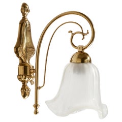 Swedish Designer, Wall Light, Brass, Glass, Sweden, 1970s