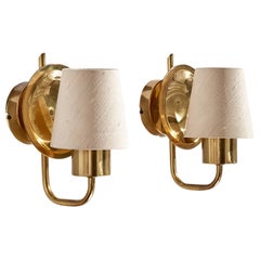 ÖIA, Wall Lights, Brass, Fabric, Sweden, 1970s