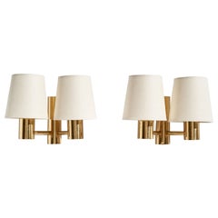 Svend Mejlstrøm, Wall Lights, Brass, Fabric, Denmark, 1960s
