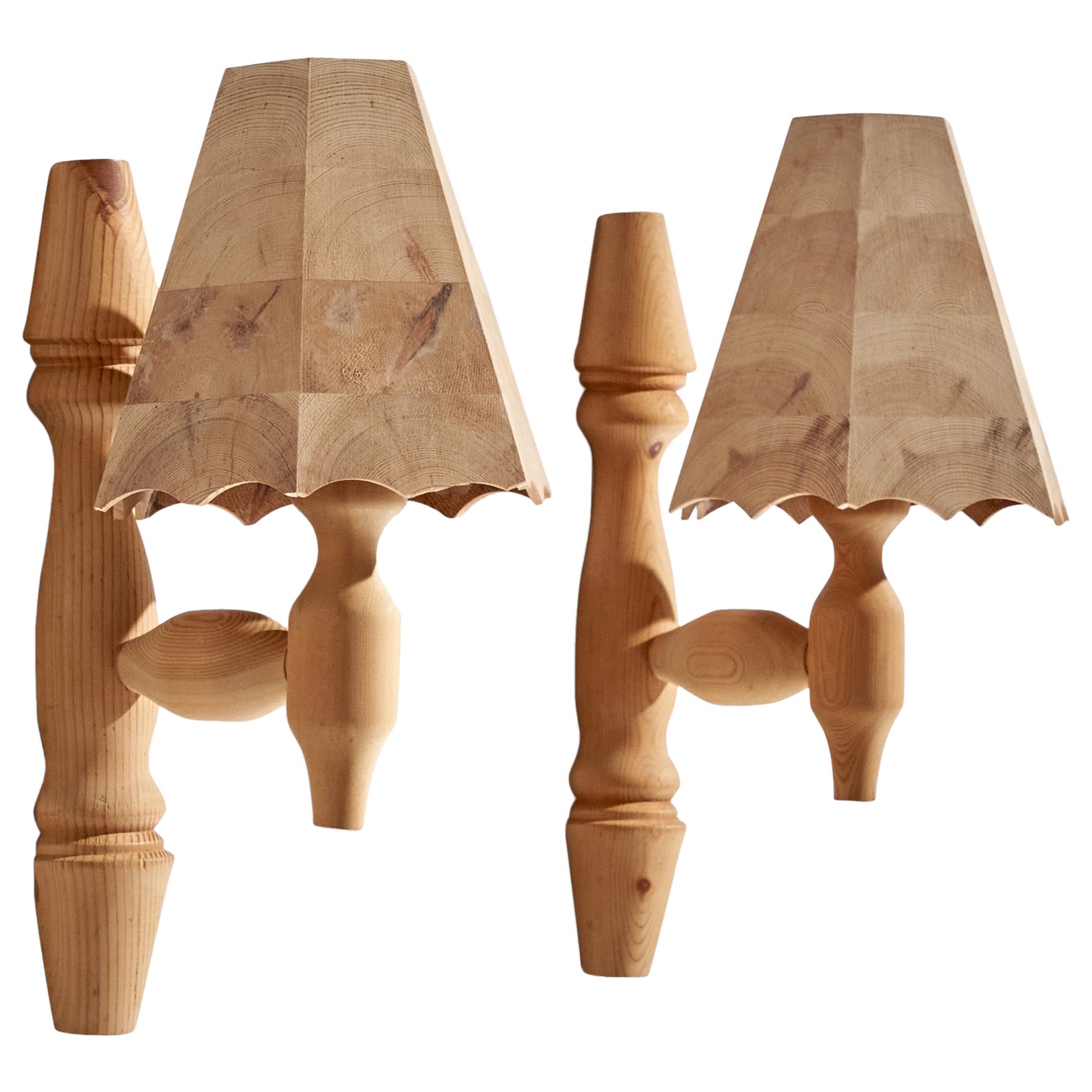 Swedish Designer, Wall Lights, Pine, Sweden, 1970s