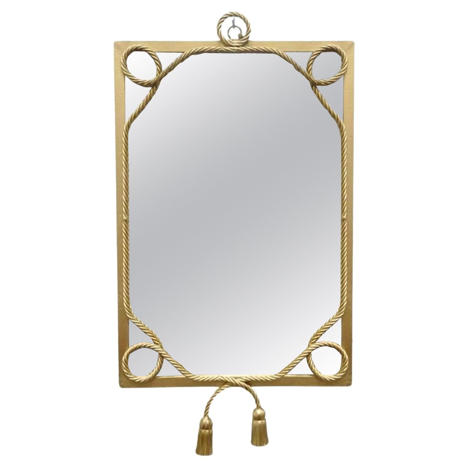 Vintage Italian Hollywood Regency Gold Gilt Iron Rope Tassel Tole Wall Mirror