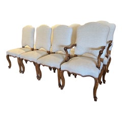 Suite of French Louis XV Carved Walnut Dining Chairs, Set of Eight