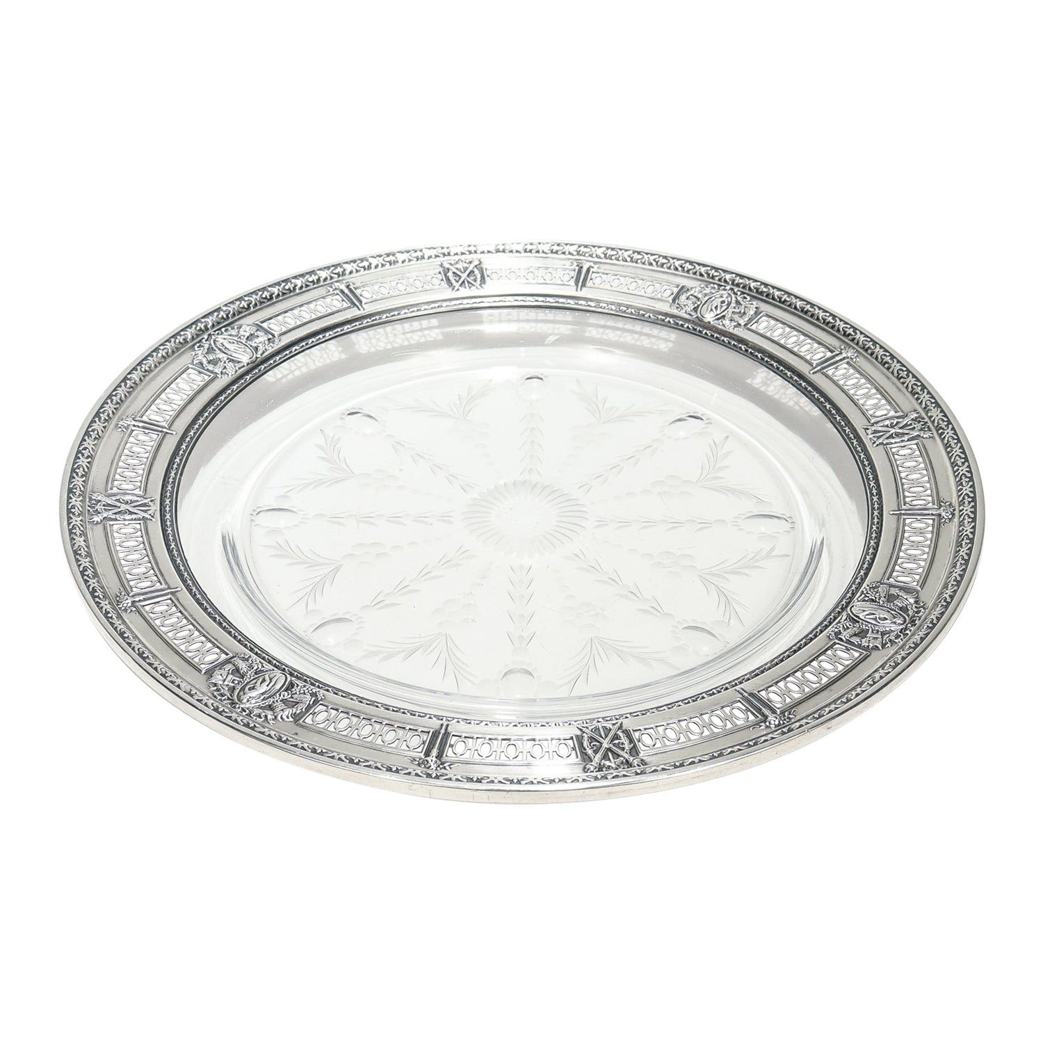 Antique International Sterling Silver Mounted Cut Glass Plate