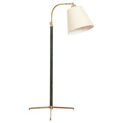 Jacques Adnet Style Floor Lamp in Green Leather