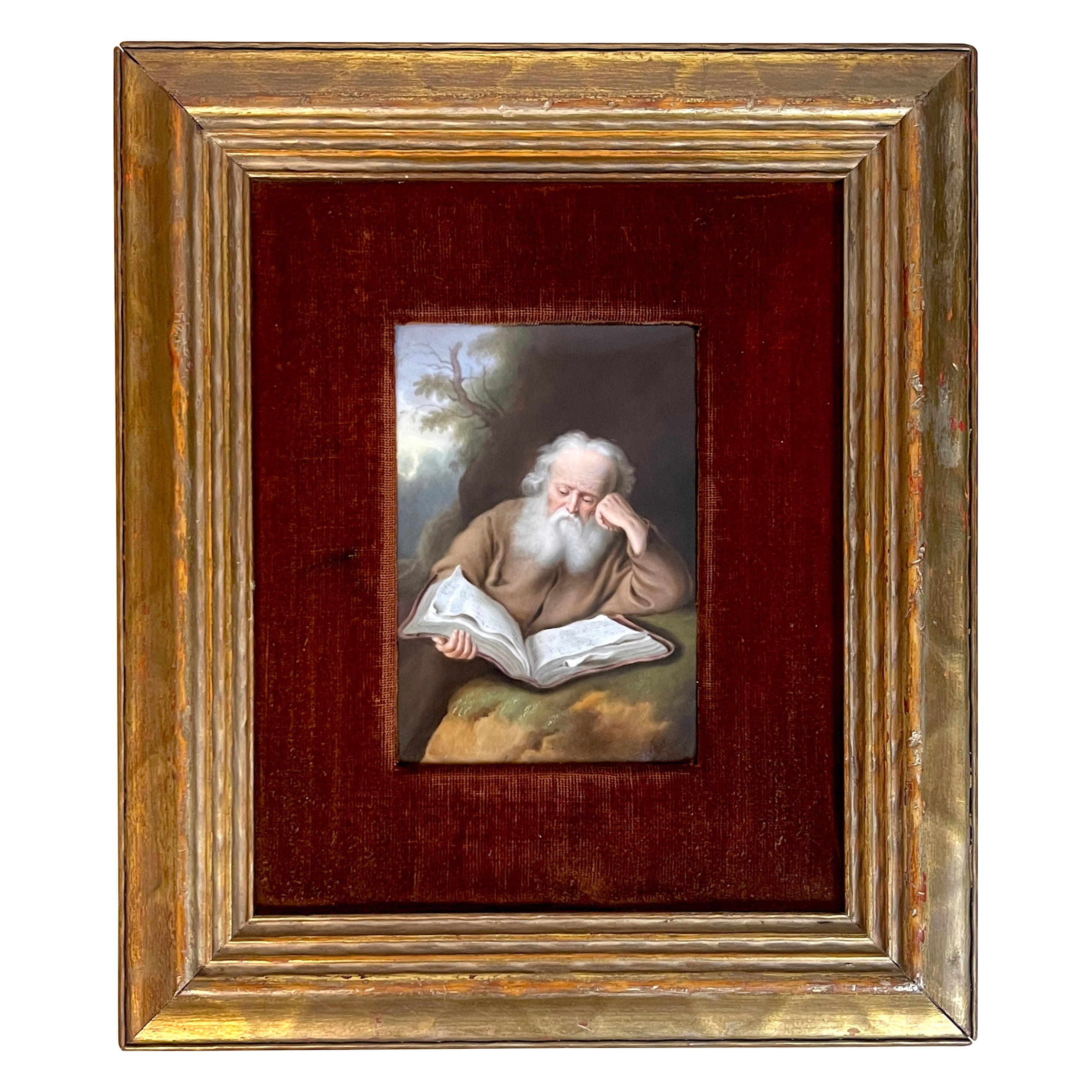 Antico dipinto su porcellana di San Girolamo, dopo Einsiedler Von S. Koninck in vendita