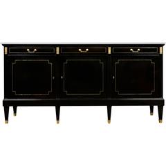 French Louis XVI Style Ebonized Buffet with Marble Top