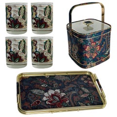 1960s Culver Barware Set Floral Tumbler Glasses, Ice Bucket and Tray – Set of 6