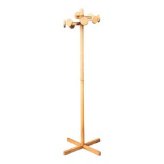 Vintage Birch Wood Postmodern Standing Coat Rack Hall Tree
