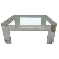 Mesa de centro cuadrada con tapa de cristal y lucita Les Prismatiques, años 70