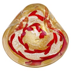 Barovier Toso Murano Gold Flecks Ruby Red Vines Italian Art Glass Ashtray Bowl