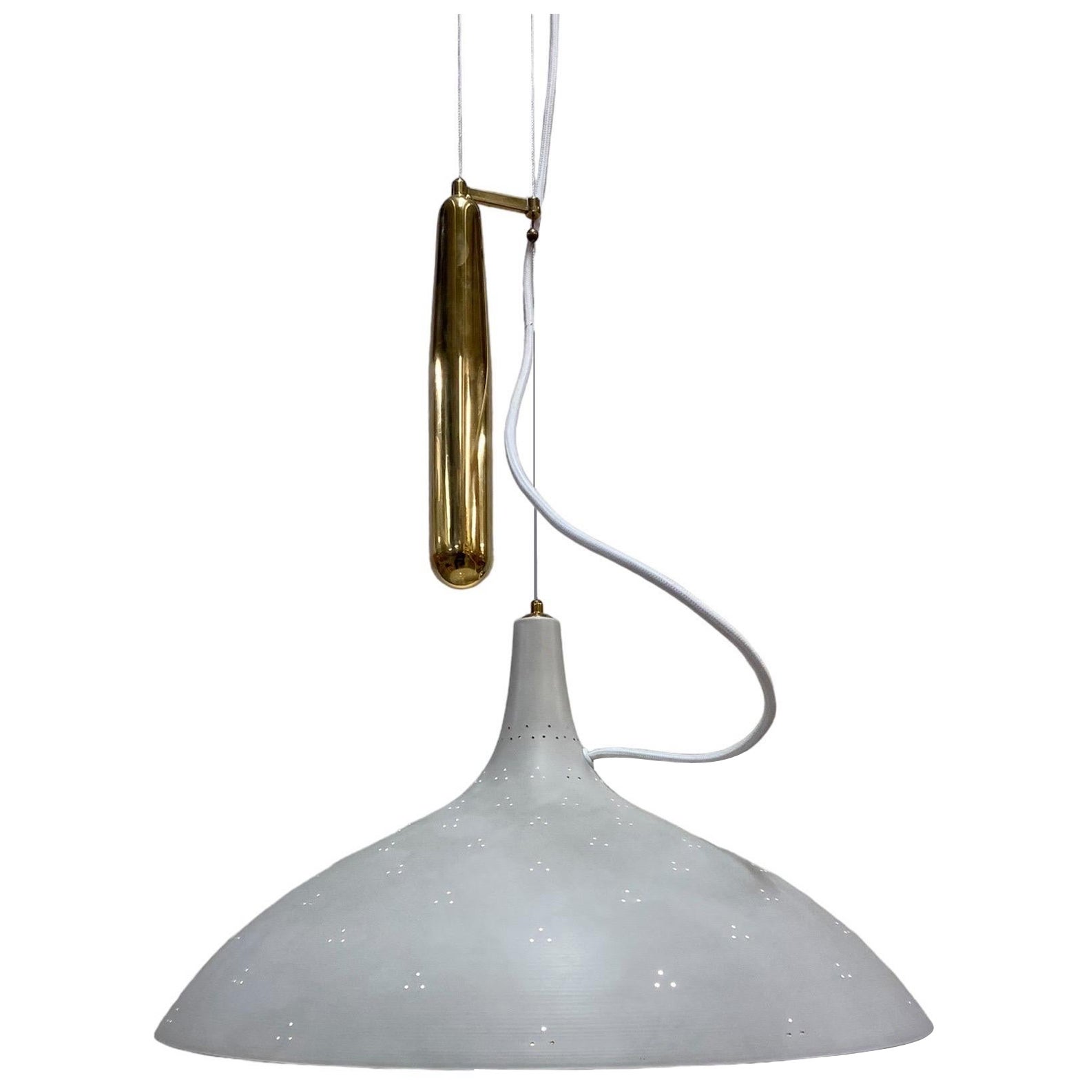 Paavo Tynell White Perfortated Adjustable Ceiling Lamp Model 1965, Taito 1950s
