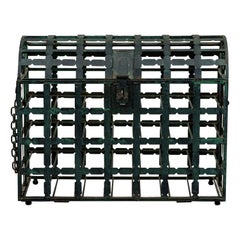 Mid-Century American "Treasure Chest" Iron Wine Rack with Latched Draw-Door