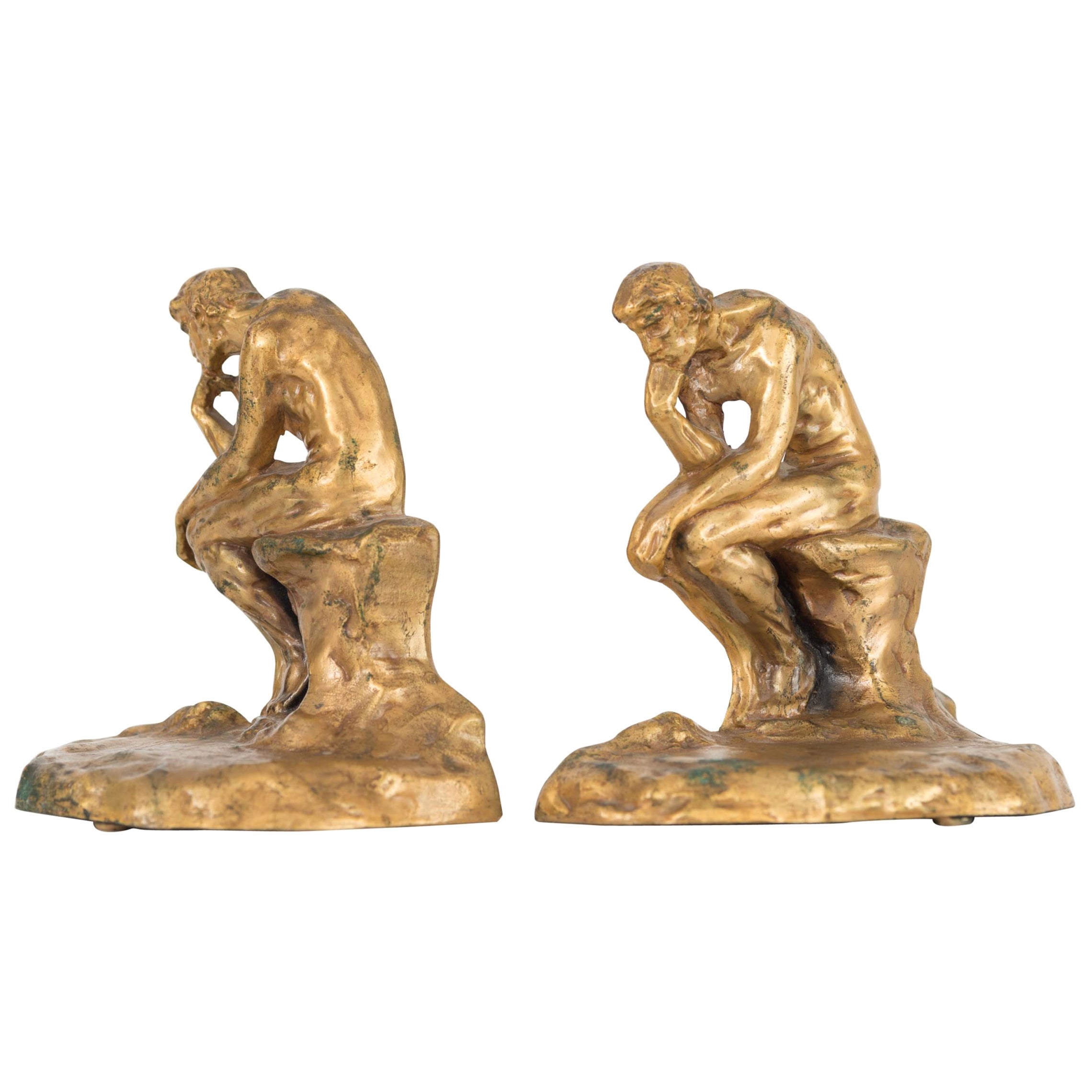 Pair of Vintage Brass "The Thinker" Bookends For Sale