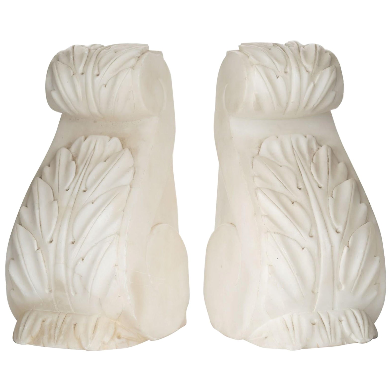 Pair of White Alabaster Scroll Bookends