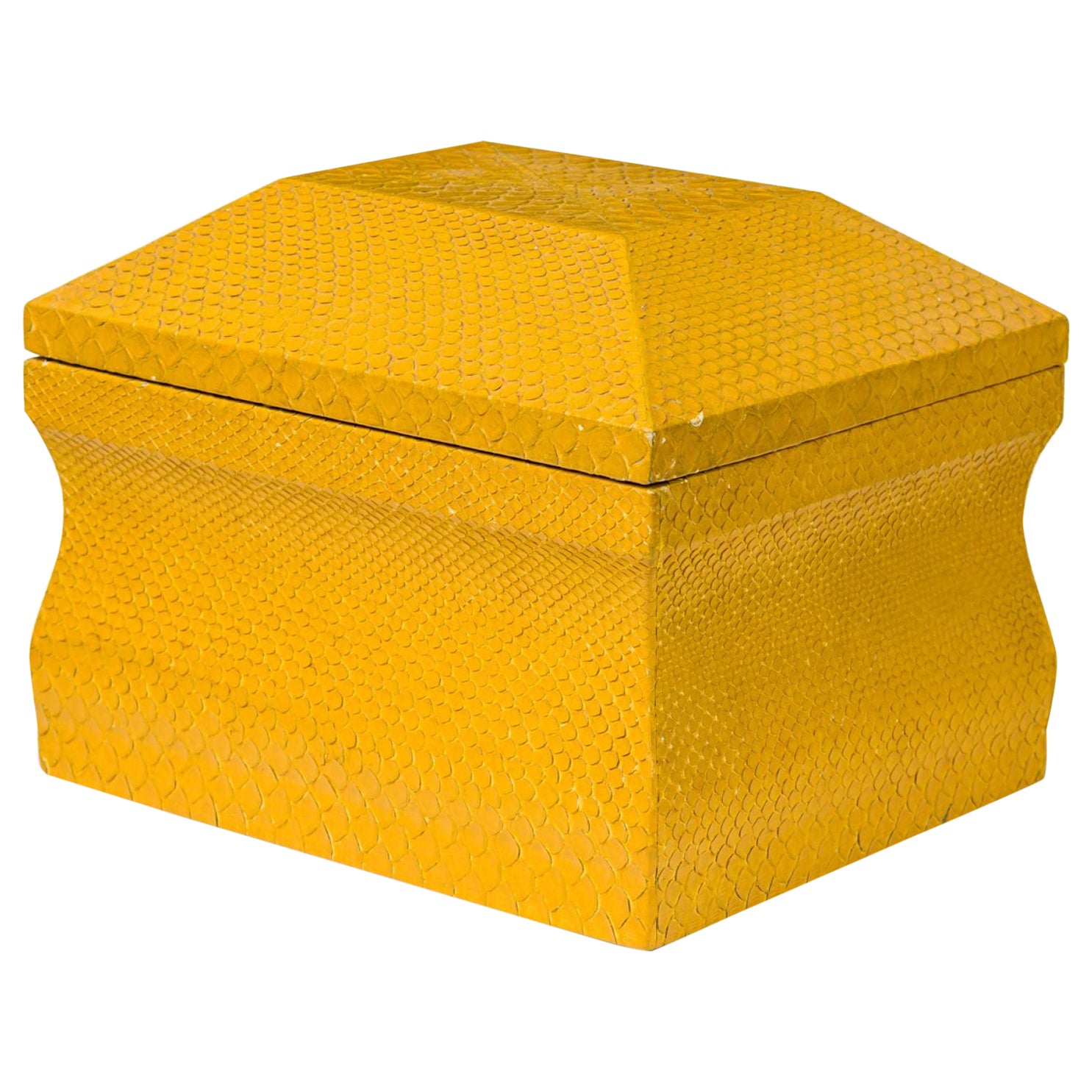 Karl Springer Joyero Americano de Mitad de Siglo en Piel de Pitón Amarillo Limón