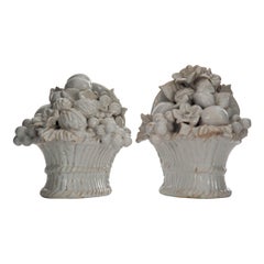 Pair of French Victorian Ceramic Fruit Basket Bookends