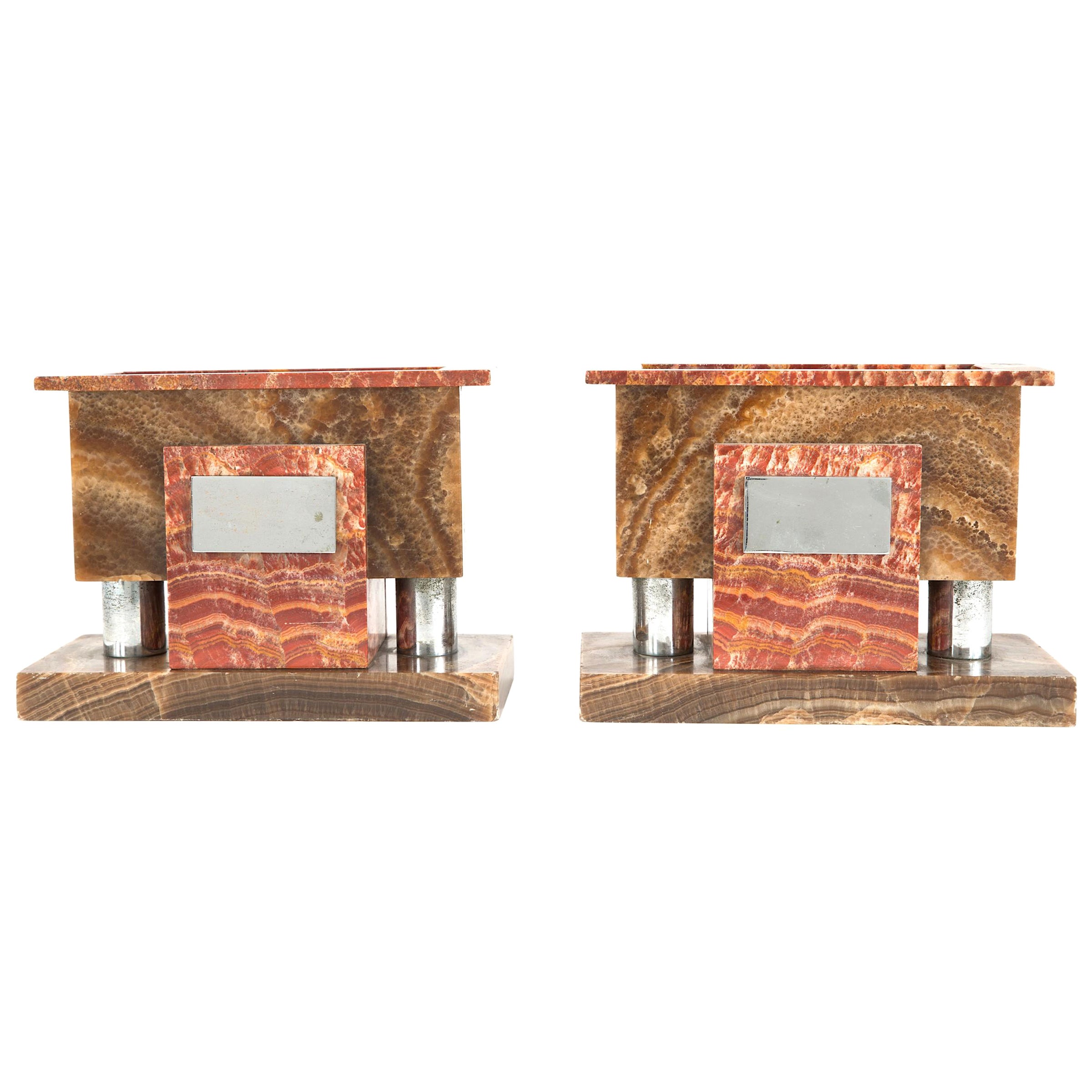 Pair of Art Deco Marble and Silver Bookends For Sale