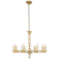 Vintage Onyx and Brass Chandelier with Eight Arms