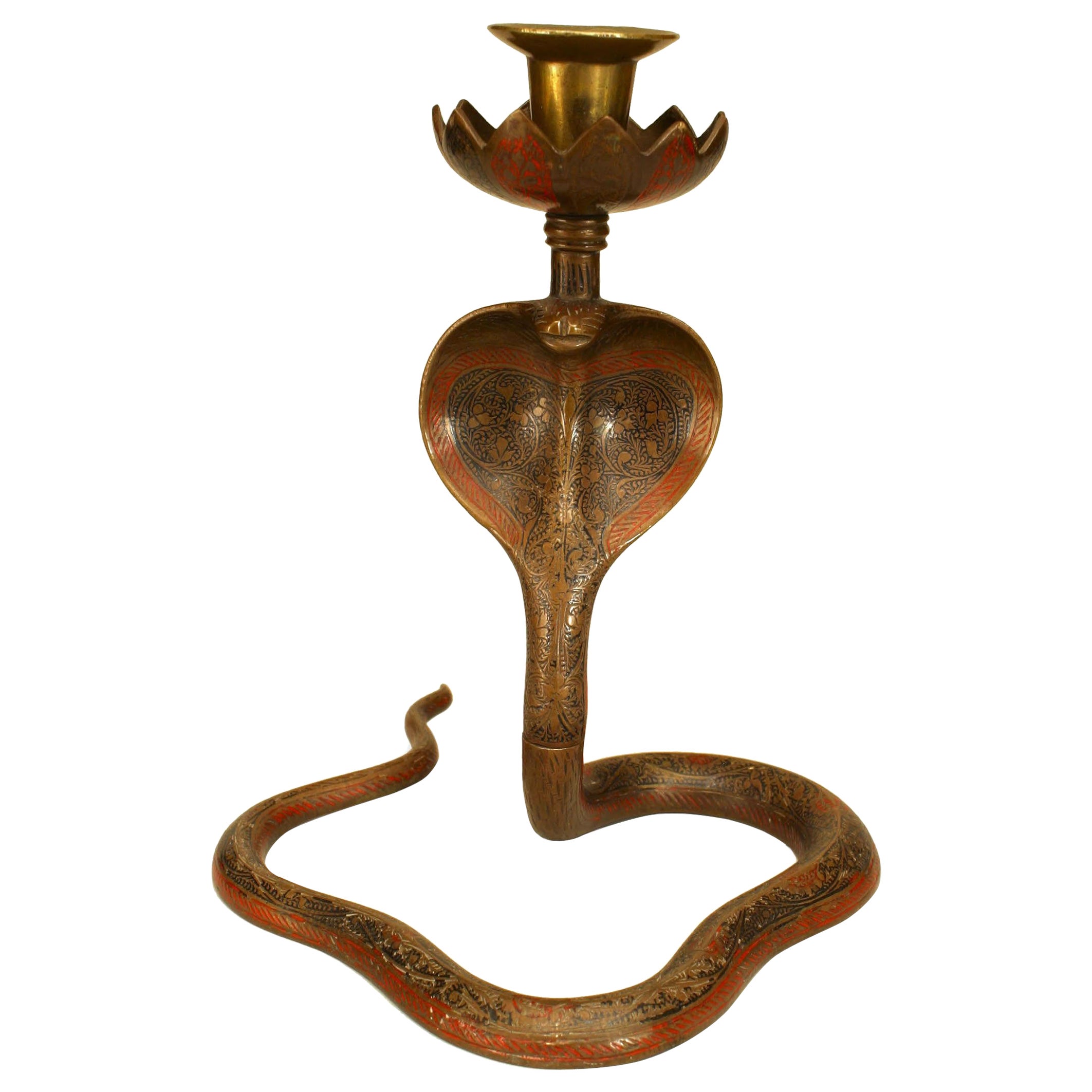 Persian Style Brass Cobra Snake Candlestick For Sale