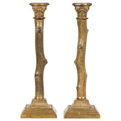 Pair of American Rustic Bronze Tree Branch Candlesticks