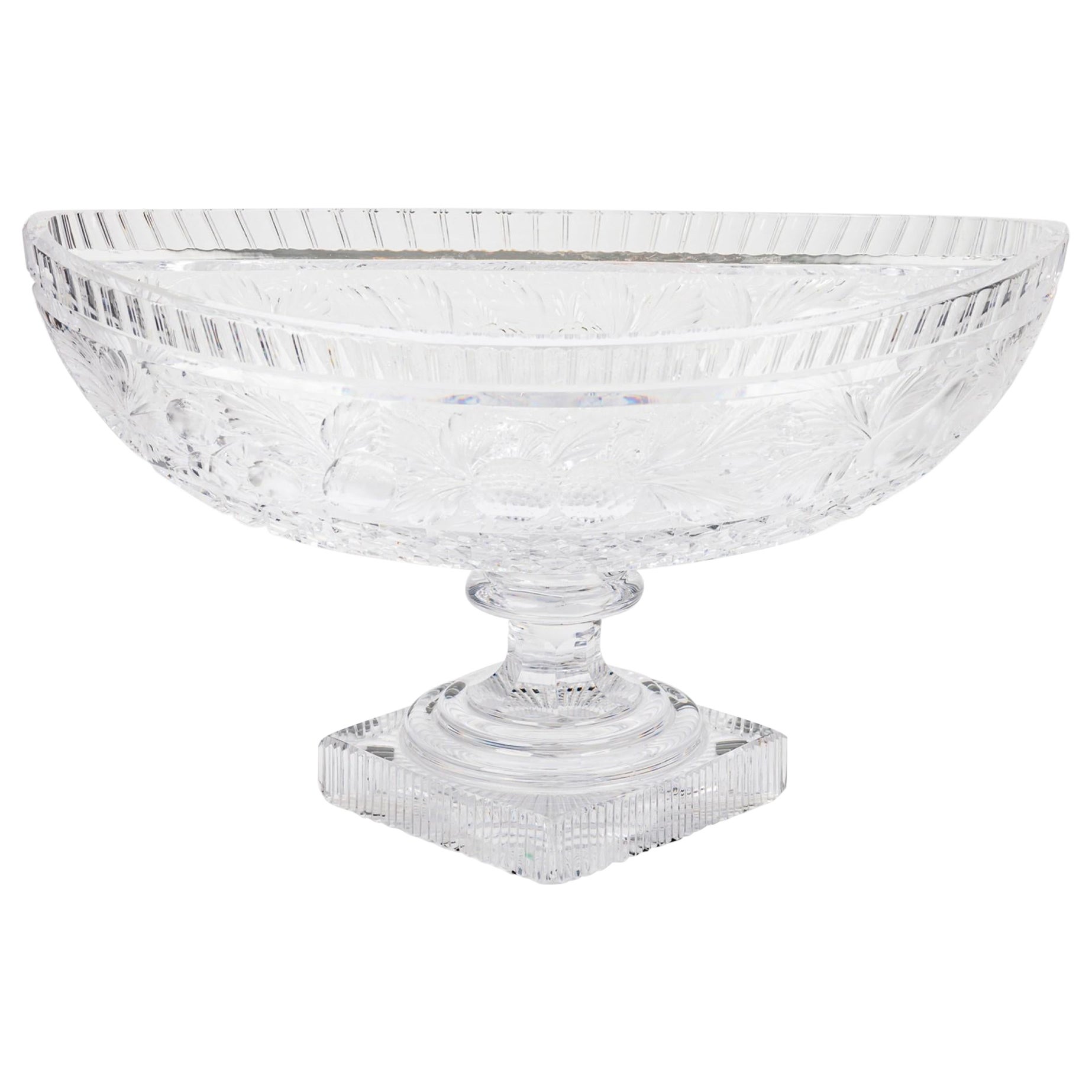 Compota inglesa victoriana de cristal tallado del siglo XIX con motivos frutales