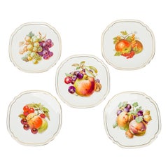 Juego de 5 Platos de Frutas de China Checa de Mediados de Siglo Pintados a Mano