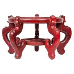 Antique Chinese Red Painted Wooden Flower Vase Base / Stand