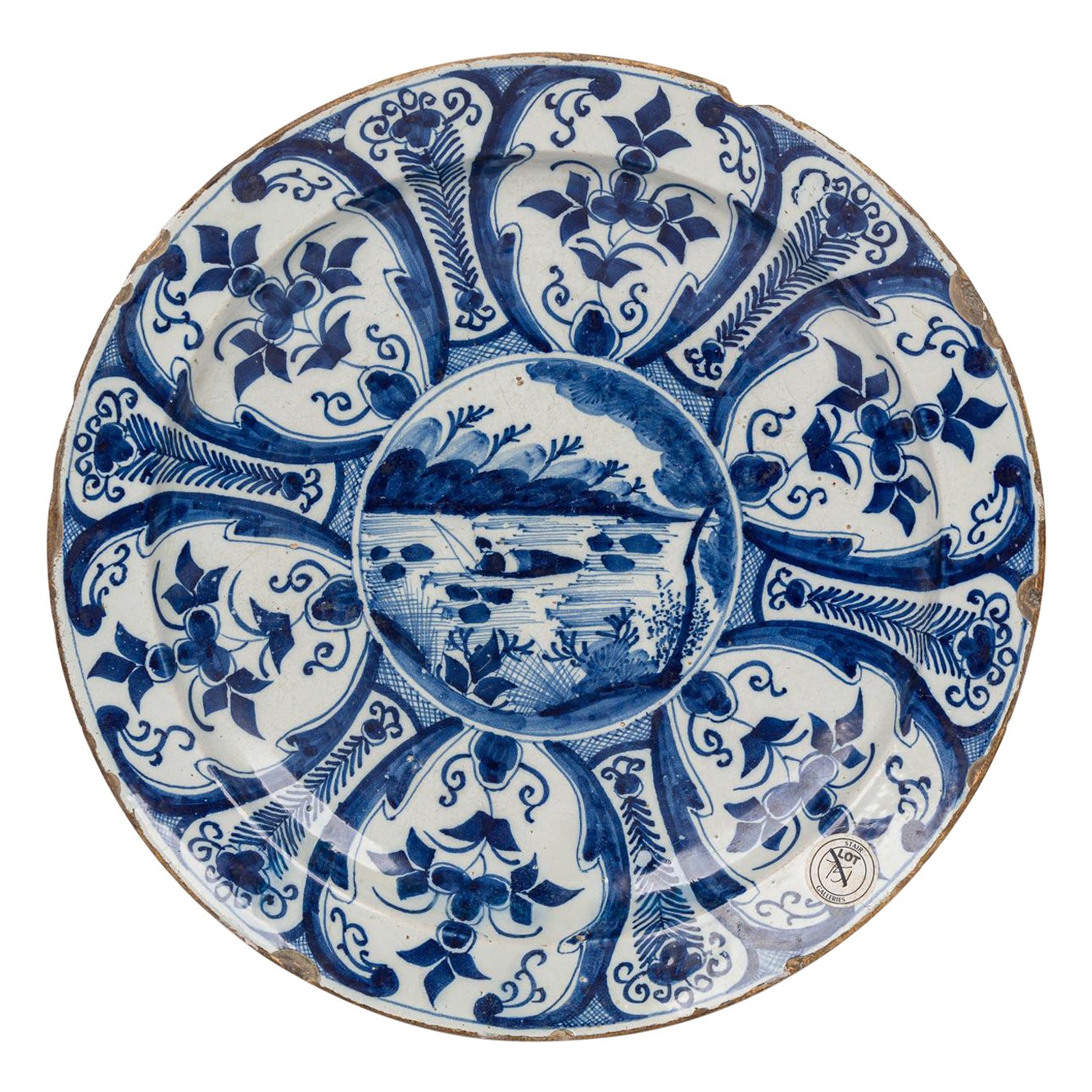 Continental Dutch Blue and White Hand Painted DIsplay Plate For Sale