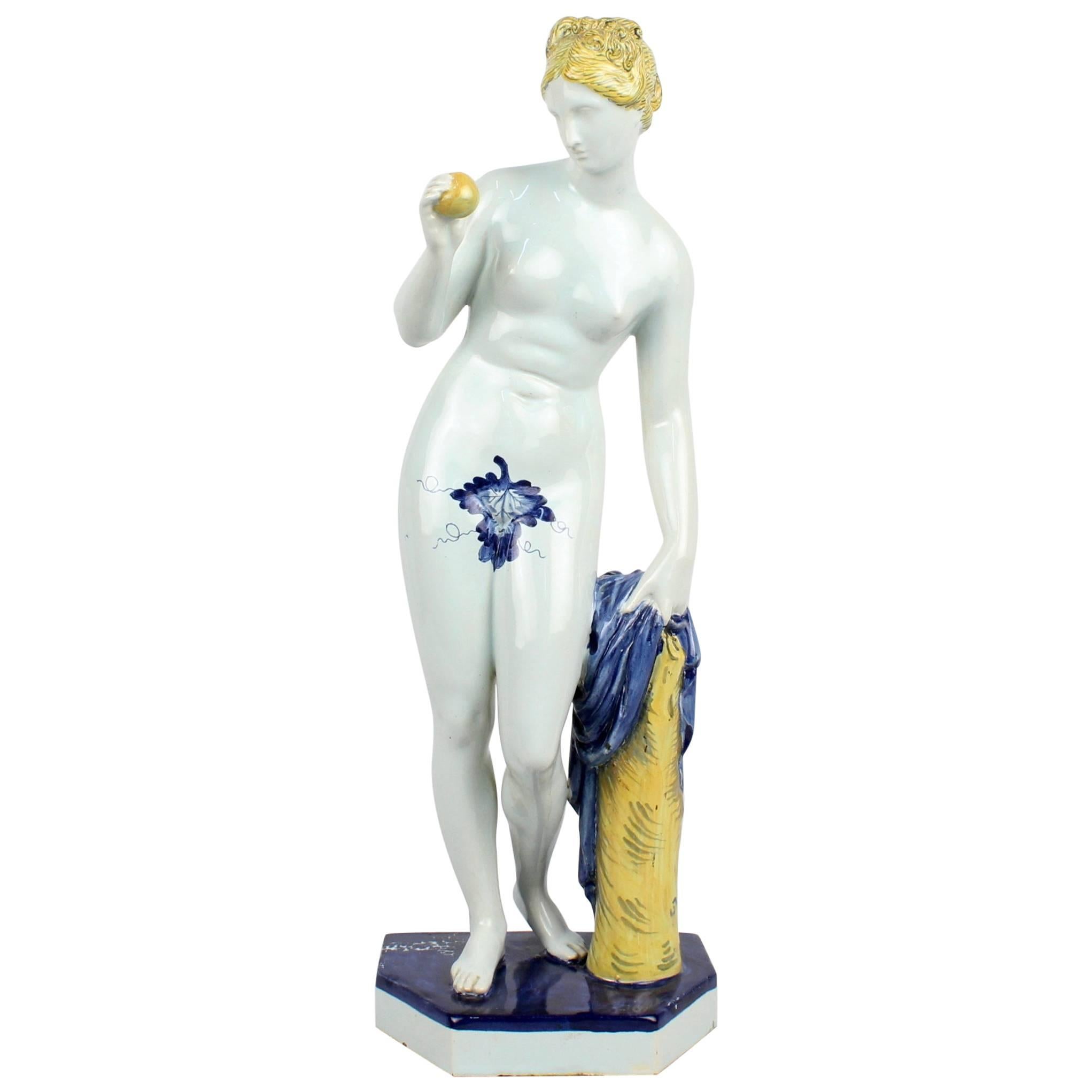 Large 19th Century Samsom et Cie Faience Figurine of Venus and the Golden Apple For Sale