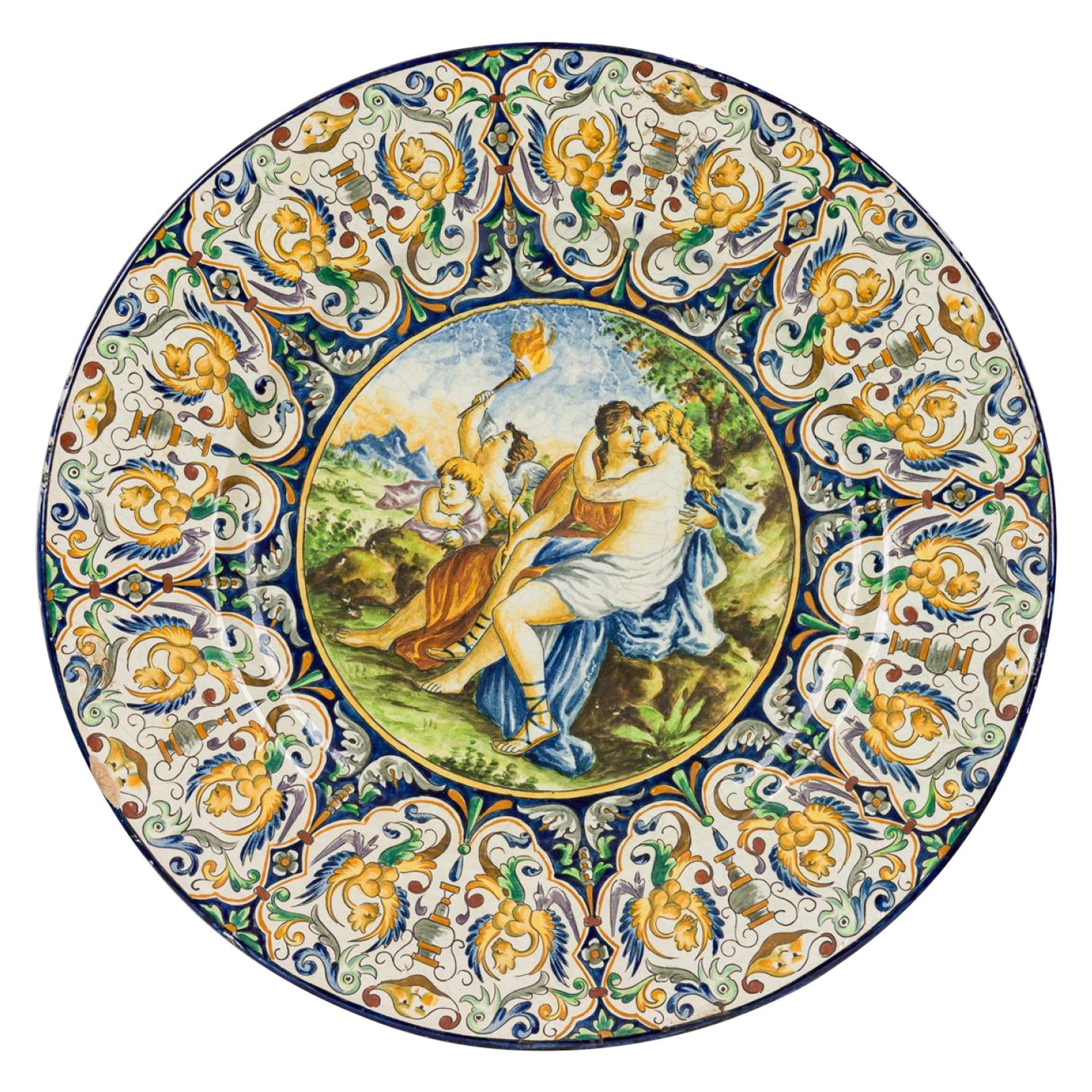 Piatto da esposizione rinascimentale italiano con figure classiche