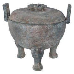 Chinese Han Dynasty-Style Patinated Bronze Lidded Pot