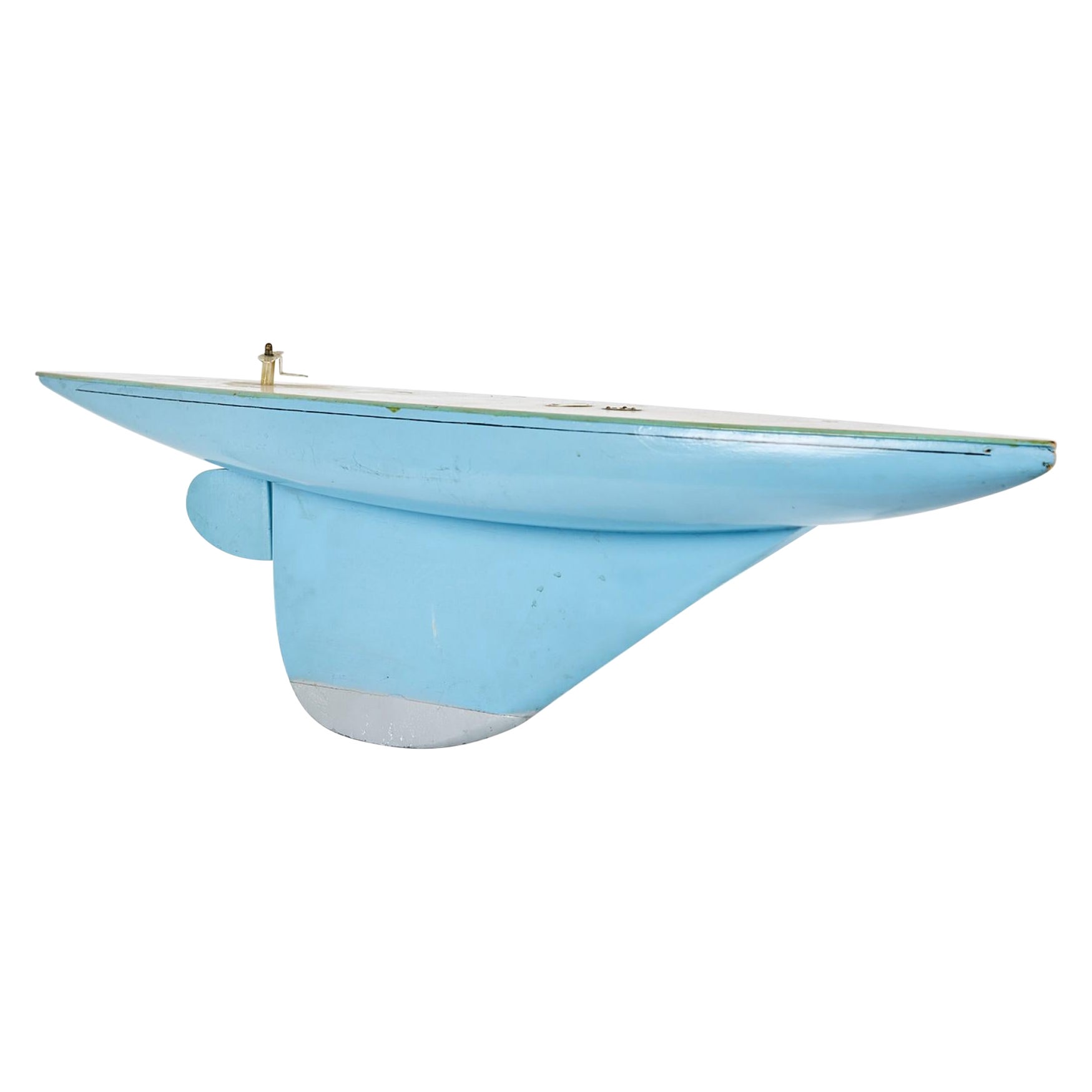 Games' Industries Mid-Century English Blue Painted Wooden Ship's Hull Model