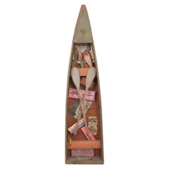 Vintage Rustic Model Rowboat with Fishing Tackle