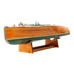 Mid-Century Painted Wooden Motorboat Model