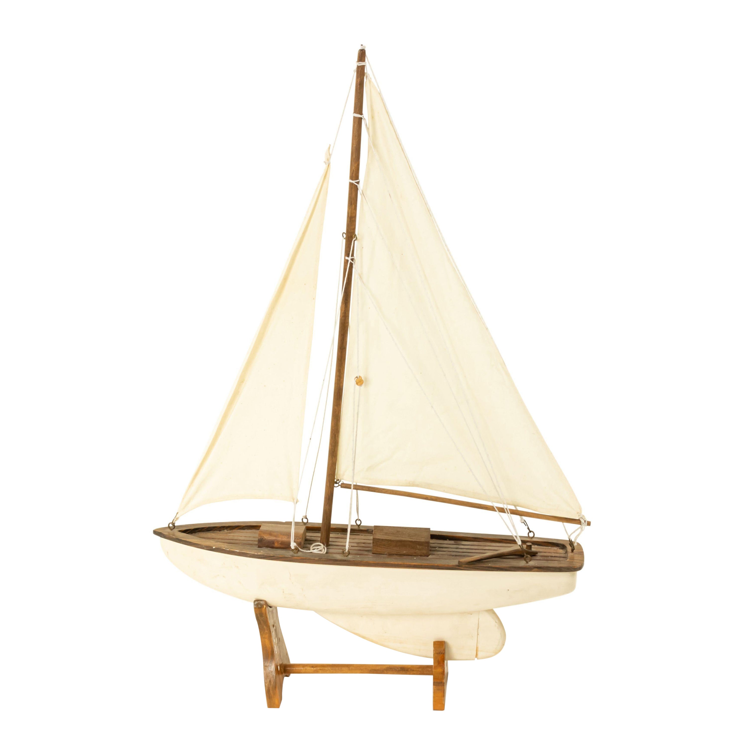 Mid-Century Painted Wooden Sailboat Model