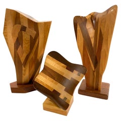 Set of 3 American Modern Abstract Mixed Exotic Wood Sculptures, Paul LaMontagne