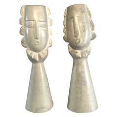 Vintage Pair of French Modern Cream Marble Figural Tabletop Sculptures