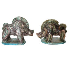 Coppia di cinghiali in ceramica di Gambone