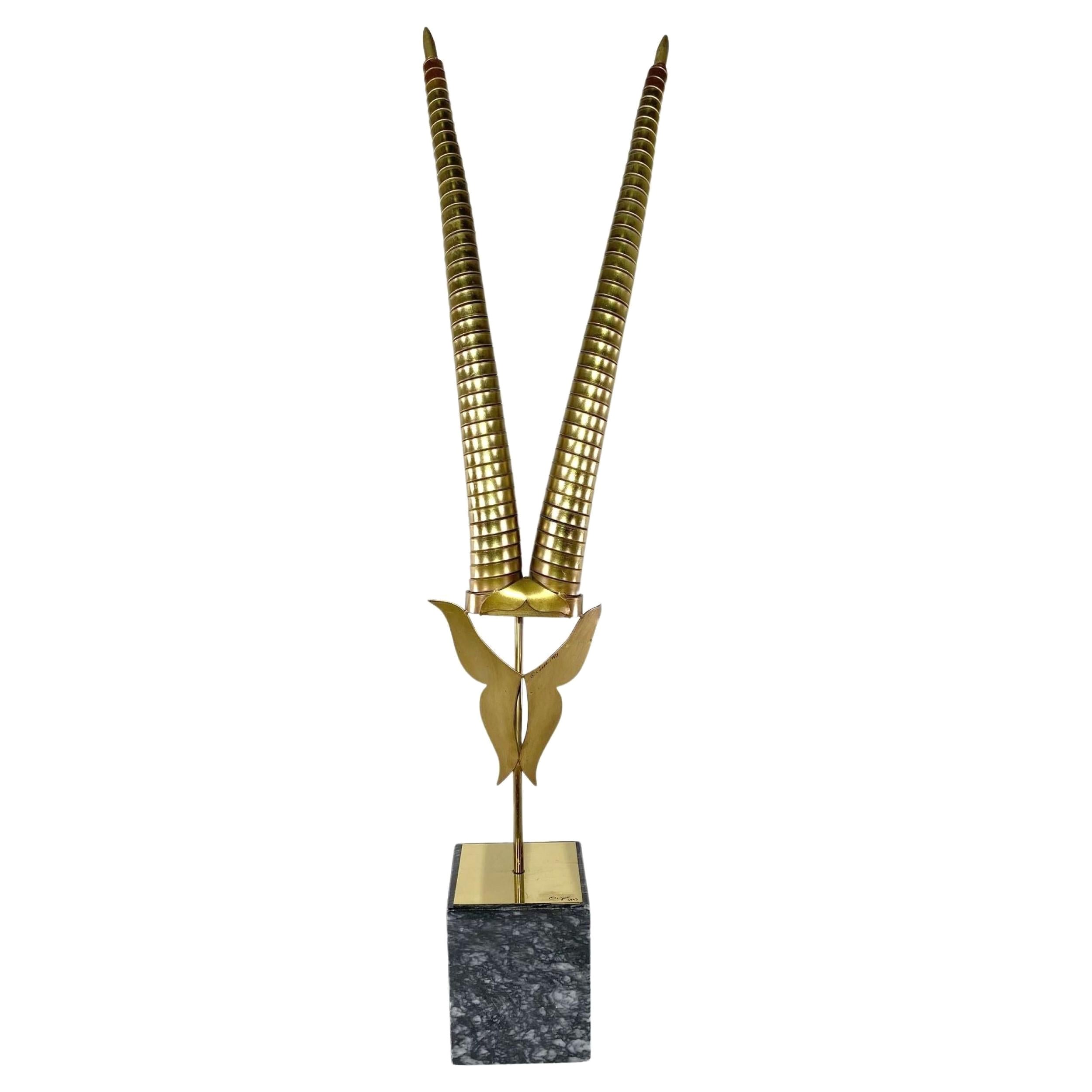 American Modern Brass Animal Horn Sculpture, Curtis Jere