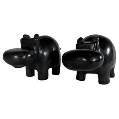 Vintage Matched Pair of Italian Marmo Negro Marble Hippos