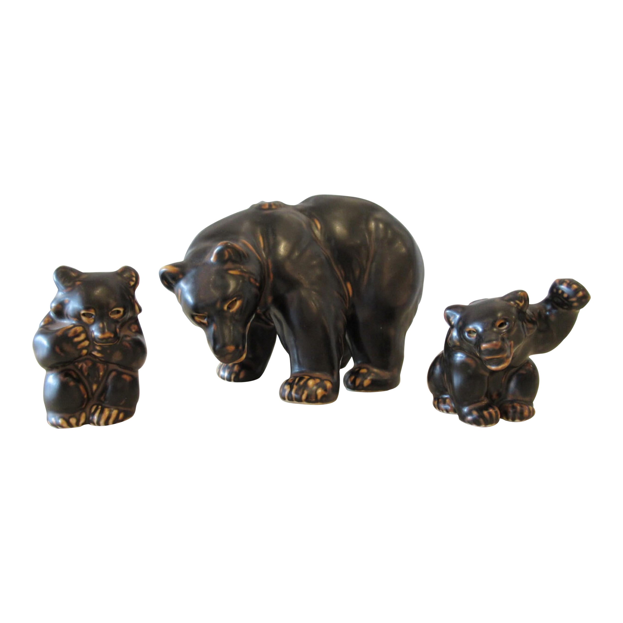 Set of 3 Royal Copenhagen Danish Mid-Century Black Porcelain Bears