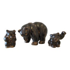 Set de 3 Royal Copenhagen Osos daneses de porcelana negra de mediados de siglo