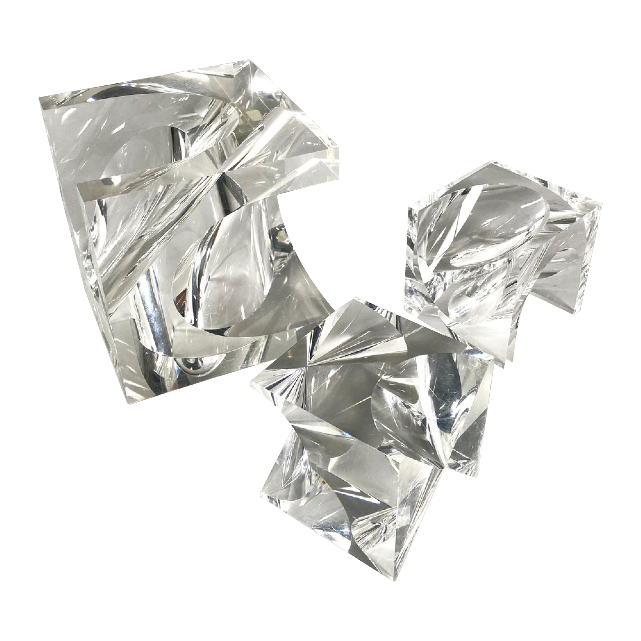 Conjunto de 3 Esculturas de Mesa de Lucite