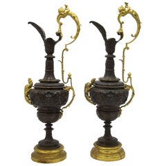 Pair of French Victorian Bronze and Gilt Ewers