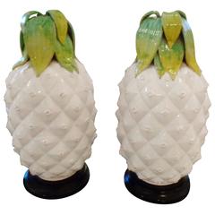 Pair of Hollywood Regency Style Italian Terracotta Pineapple Lamps